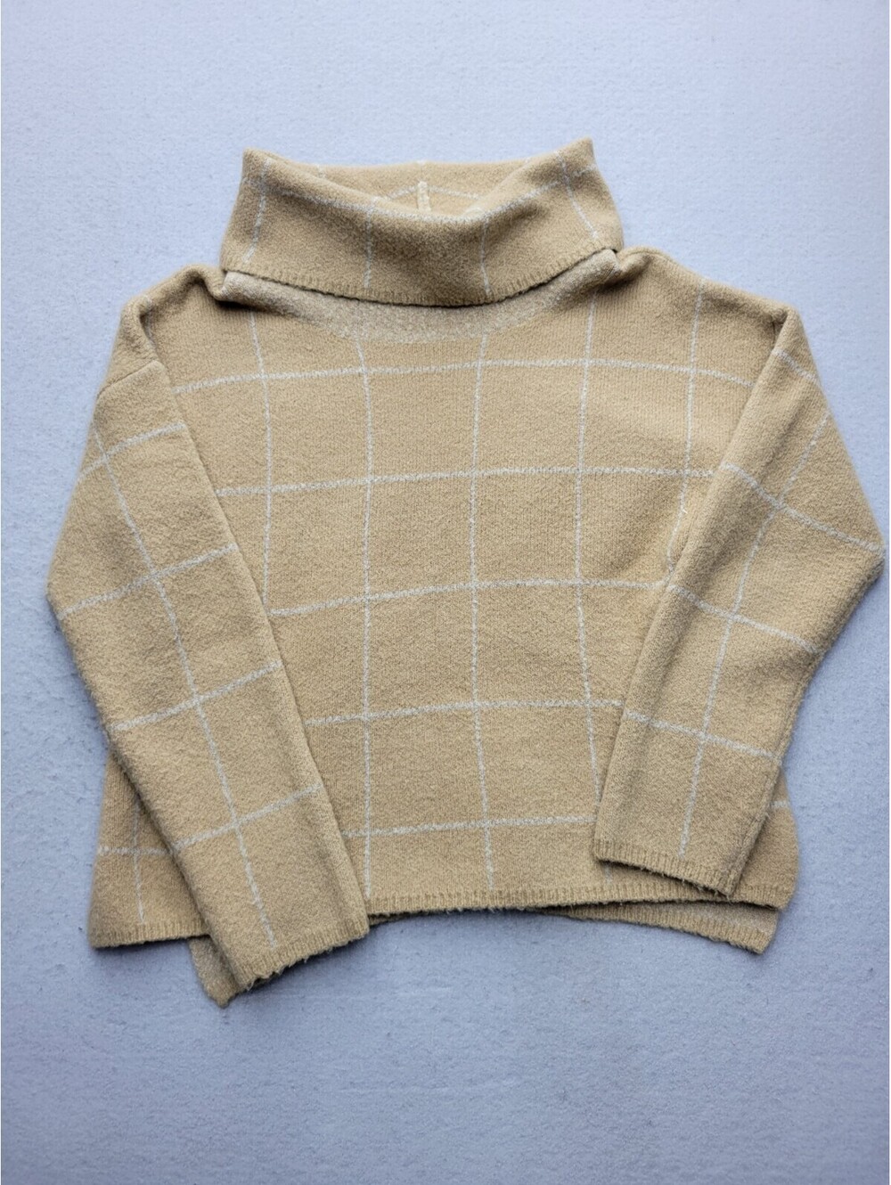 Lumiere Women's Sweater Medium Brown Pullover Windowpane Acrylic Blend